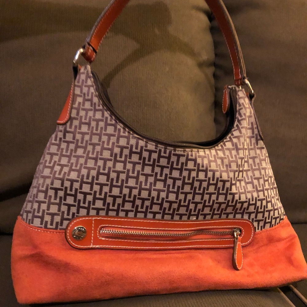 Tommy Hilfiger Canvas Suede Tote Bag Leather Trim